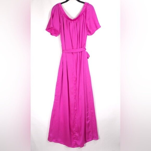 NWT TRINA TURK‎ San Onofre Off-Shoulder Chiffon Flutter Sleeve Maxi Dress LARGE - Picture 2 of 10